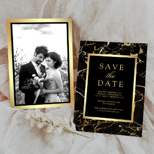 Black Marble Gold Photo Wedding Save The Date