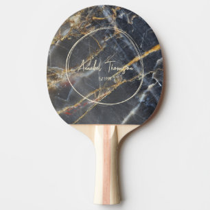Black Marble & Gold Stone Name in Drawn Circle  Ping Pong Paddle
