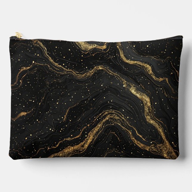 Black Marble Gold Veins Luxury Abstract Accessory Pouch (Front)