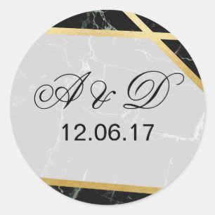 Black Marble Gold Wedding Initial Stickers Label
