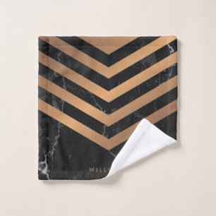Black Marble Golden Abstract Bath Towel Set