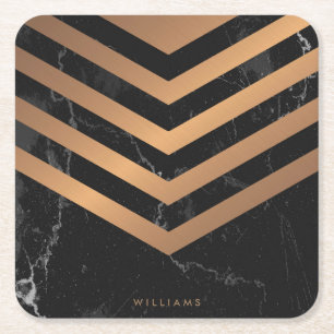 Black Marble Golden Abstract Square Paper Coaster