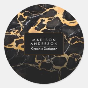 Black Marble Golden Foil Classic Round Sticker
