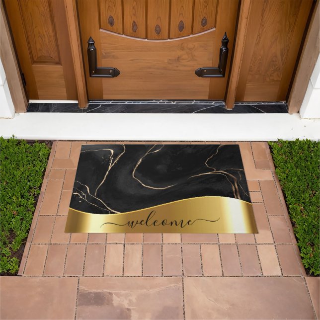 Black Marble Golden Foil Doormat (Outdoor)
