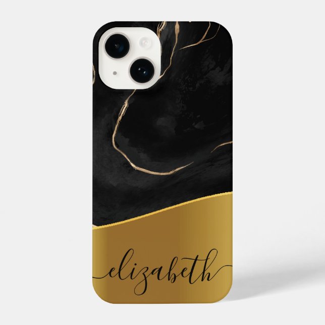 Black Marble Golden Foil iPhone Case (Back)