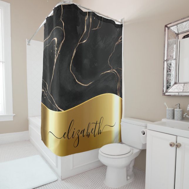 Black Marble Golden Foil Shower Curtain (In Situ)