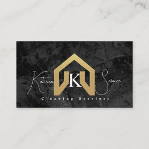 black marble golden house design cleaning service  business card