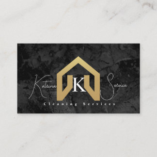 black marble golden house design cleaning service business card