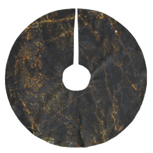Black marble, golden veins, texture. brushed polyester tree skirt