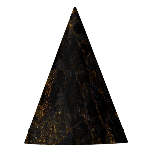 Black marble, golden veins, texture. party hat (Front)