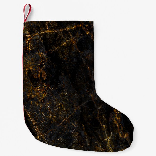 Black marble, golden veins, texture. small christmas stocking (Front)