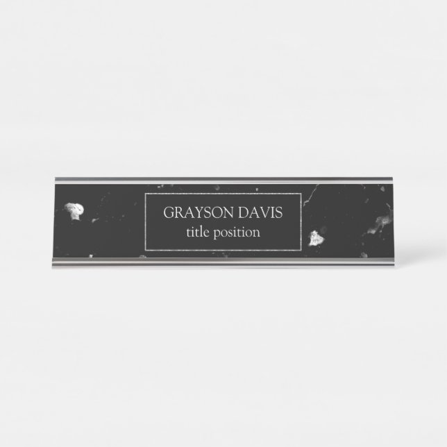 Black Marble Grey Grain Desk Name Plate (Front)