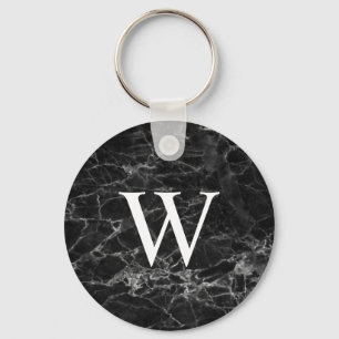 Black Marble Initial Custom Key Chain