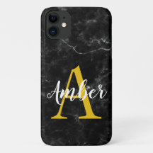 Black marble initial iphone/samsung case