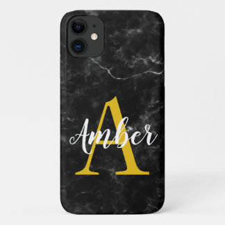 Black marble initial iphone/samsung case