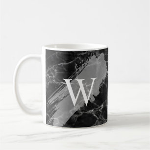 Black Marble Initial Monogram Coffee Mug