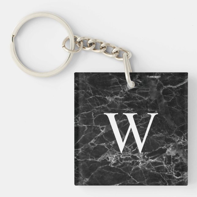 Black Marble Initial Square Custom Key Chain (Front)