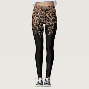 Black Marble Look   Faux Rose Gold Confetti Leggings