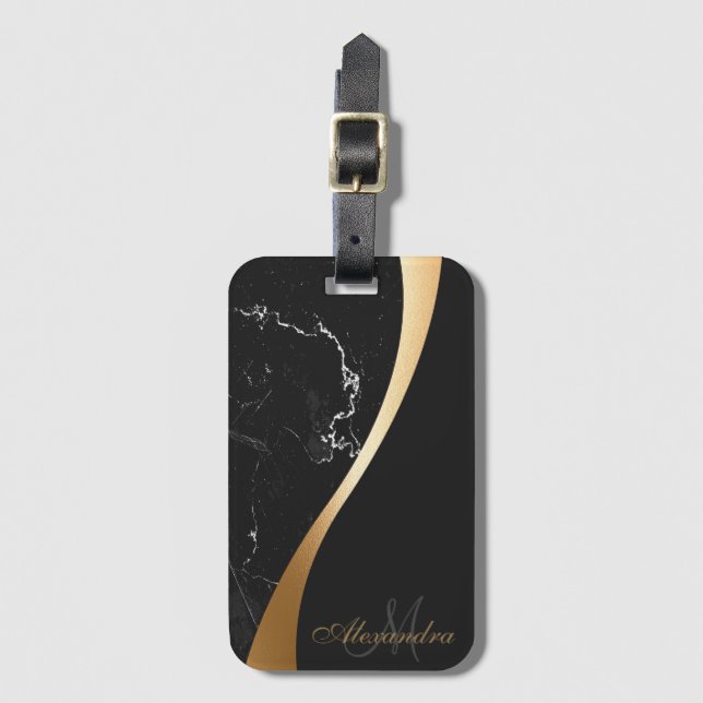 Black Marble Luggage Tag (Front Vertical)