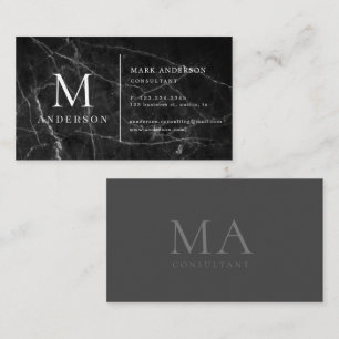 Black Marble Masculine Double Monogram Business Card