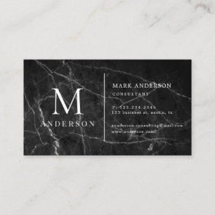 Black Marble Masculine Double Monogram Business Card