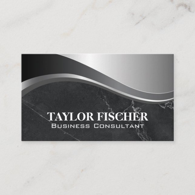 Black Marble | Metallic Wave Business Card (Front)