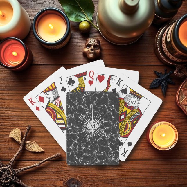Black Marble Monogram Cosmic Playing Cards (Perfect poker cards for those that love a dark and moody aesthetic. Just add your initial)