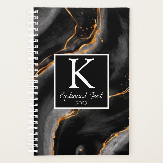 Black Marble Monogram Modern Appointment Book Planner (Front)
