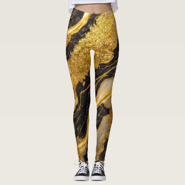 Black Marble Pattern with Gold Leggings (Front)