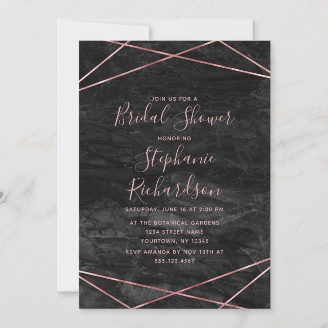 Black Marble Rose Gold Bridal Shower Invitation (Front)