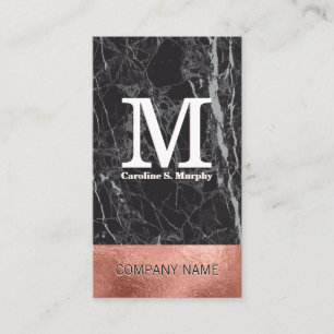 Black Marble   Rose Gold Foil Colour Block Business Card