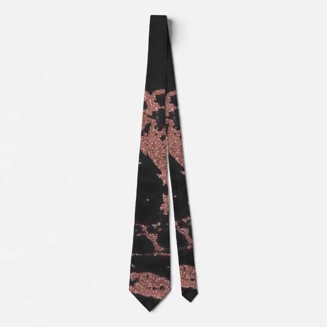 Black marble rose gold glitter texture image tie (Front)