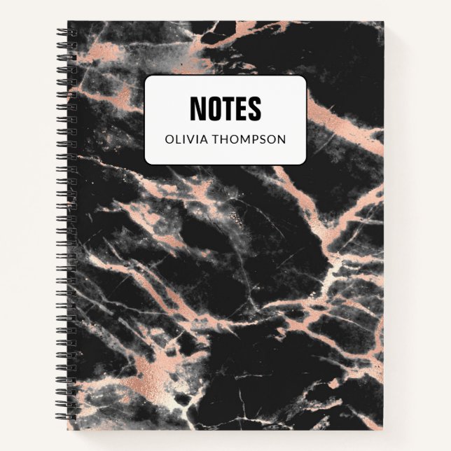 Black Marble & Rose Gold Personalised  Notebook (Front)