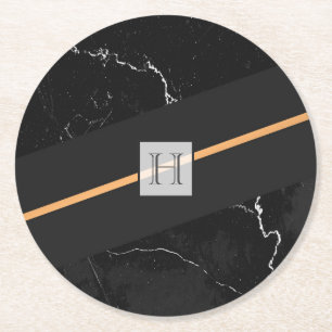 Black Marble Round Paper Coaster