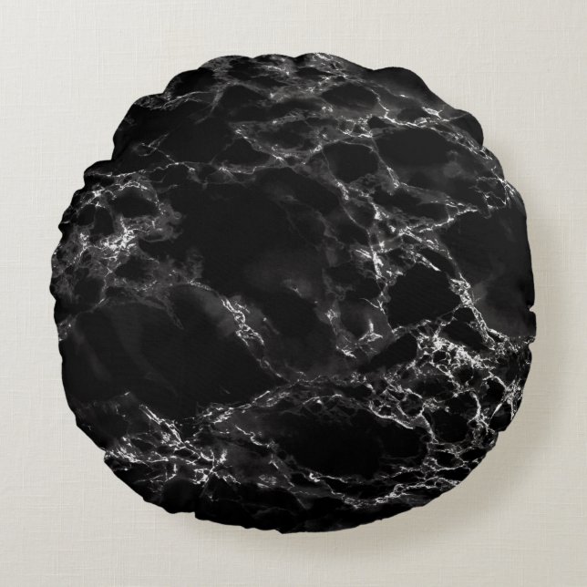 Black Marble Round Pillow (Front)