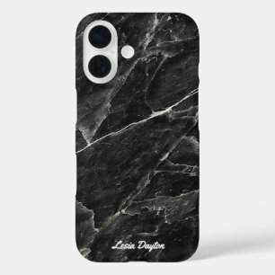 Black Marble Script Name iPhone 16 Case