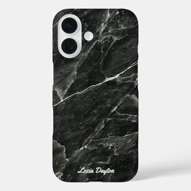 Black Marble Script Name Case-Mate iPhone Case (Back)