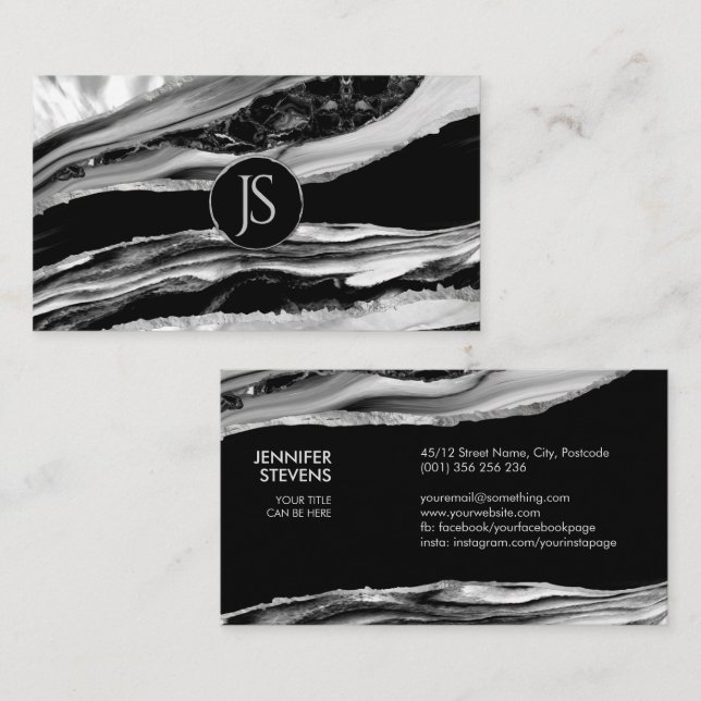 Black Marble, Silver and Mother of Pearl Business Card (Front/Back)
