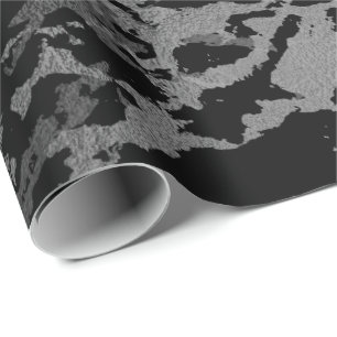 Black Marble Silver Carrara Shiny Deep Gray Wrapping Paper