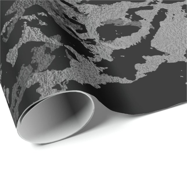Black Marble Silver Carrara Shiny Deep Gray Wrapping Paper (Roll Corner)