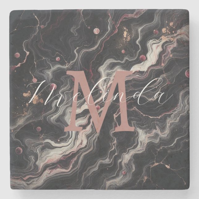 Black Marble Simple Stone & Granite Drinkware Coaster (Front)