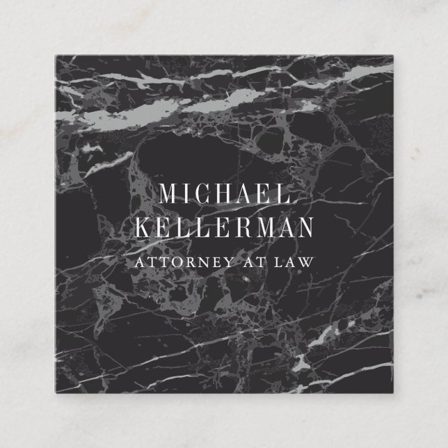 Black Marble Square Business Card (Front)