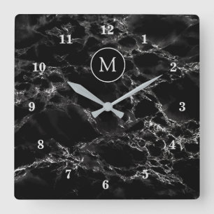Black Marble Stone - Add Your Letter /Year/Number Square Wall Clock