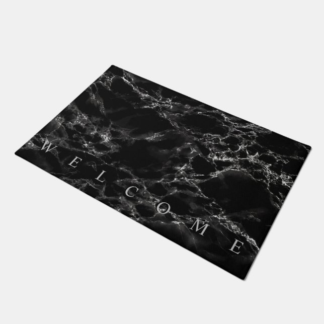 Black Marble Stone Doormat Welcome (Angled)