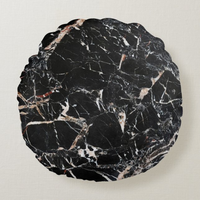 Black marble stone natural background abstract mar round cushion (Front)