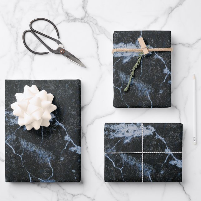 Black Marble Stone Pattern Wrapping Paper Sheet (Front)