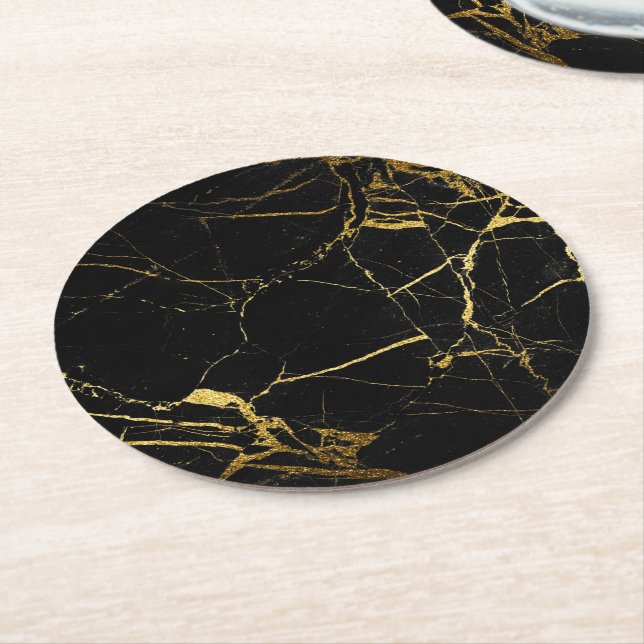 black marble stone round paper coaster (Angled)