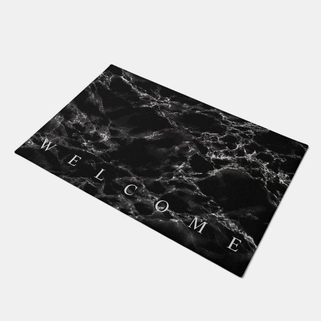 Black Marble Stone Welcome Doormat (Angled)