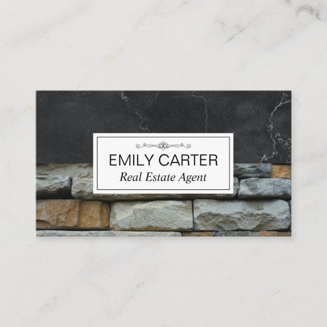Black Marble | Stones | Real Estate Agent Business Card (Front)