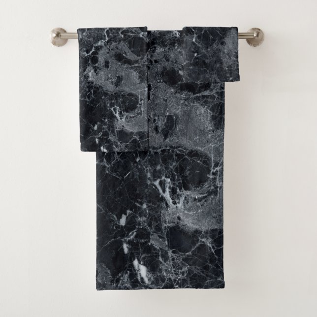 Black Marble Texture Bath Towel Set (Insitu)
